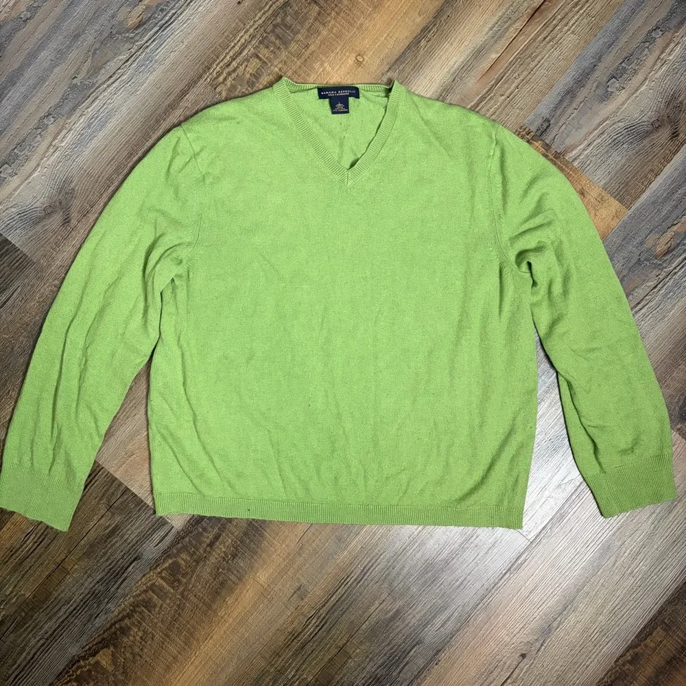 Banana Republic Silk Cashmere Sweater Men L Green Lightweight Preppy Career Soft